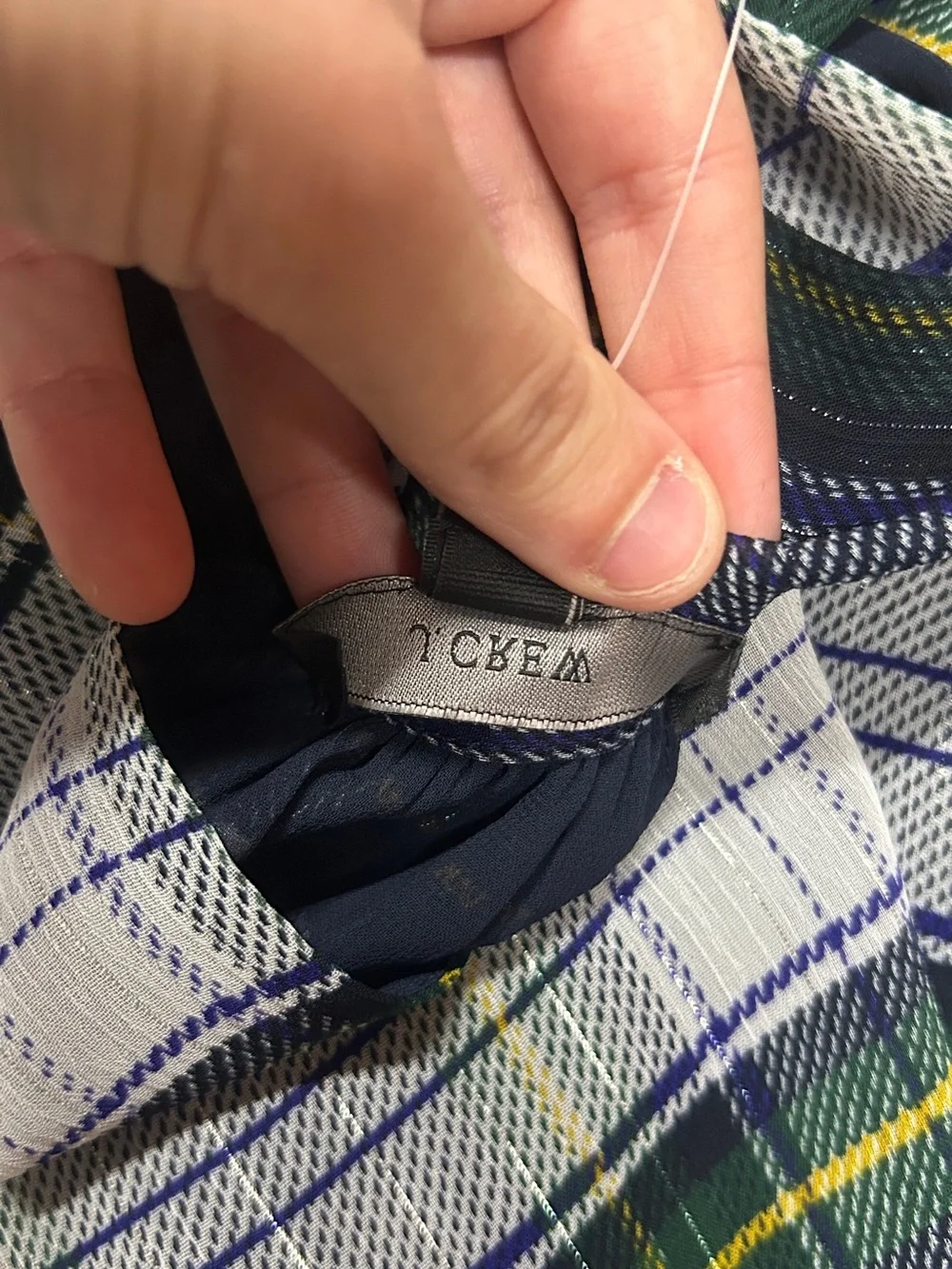 J. Crew Navy, Green & White Plaid Tie-Neck Sleeveless Blouse